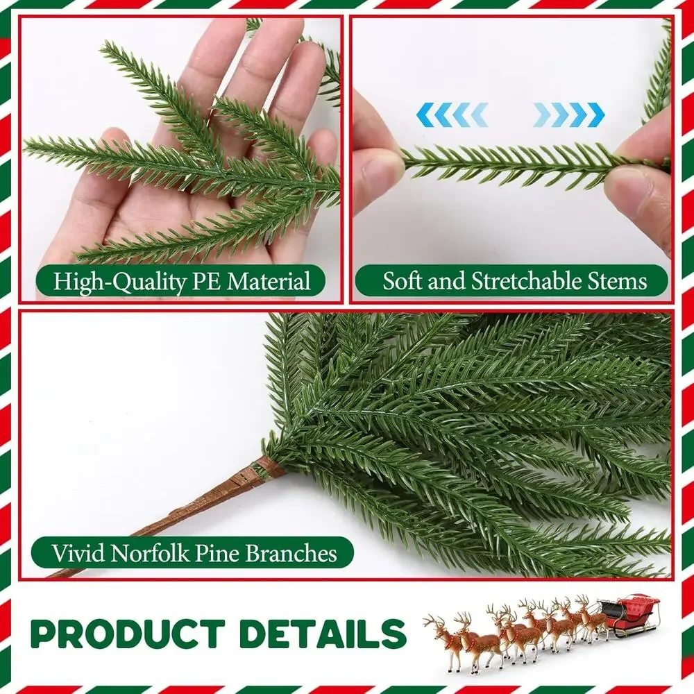 8 Pcs Christmas Norfolk Pine Branches, 19.7